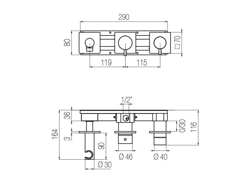 Set doccia orizzontale 3 vie 