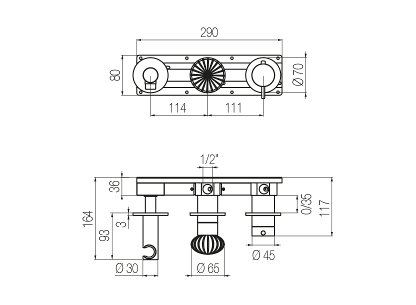 Set doccia orizzontale termostatico 2 vie 