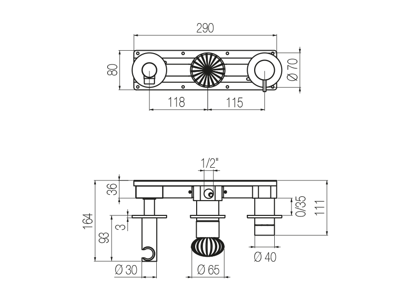 Set doccia orizzontale 3 vie 
