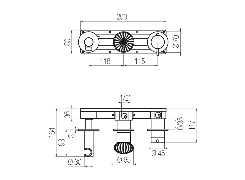 Set doccia orizzontale termostatico 3 vie 
