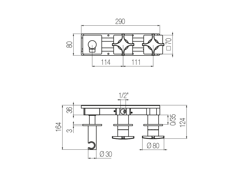 Horizontal shower set with 2-ways diverter