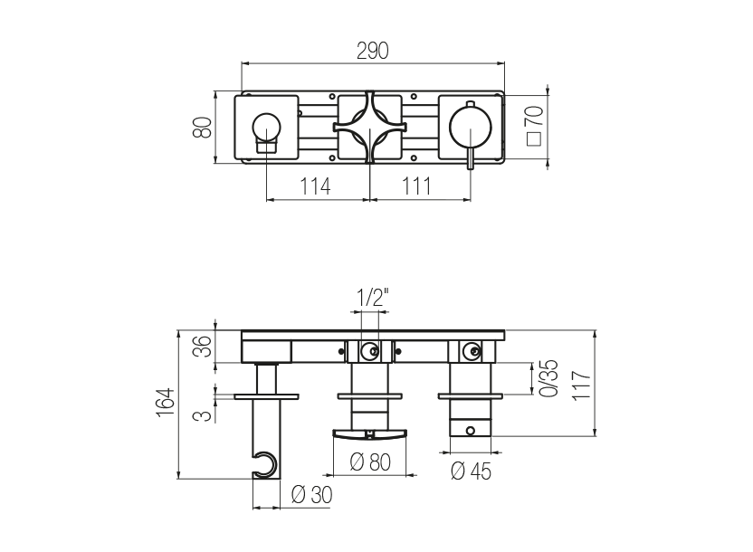Set doccia orizzontale termostatico 2 vie 