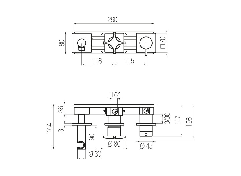 Set doccia orizzontale termostatico 3 vie 