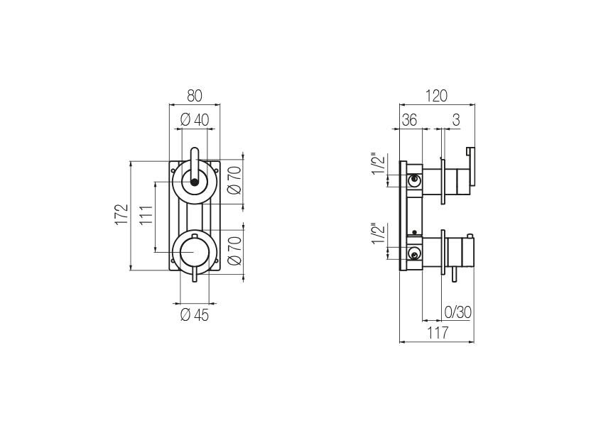Manual shower mixer with integrated 2-way diverter