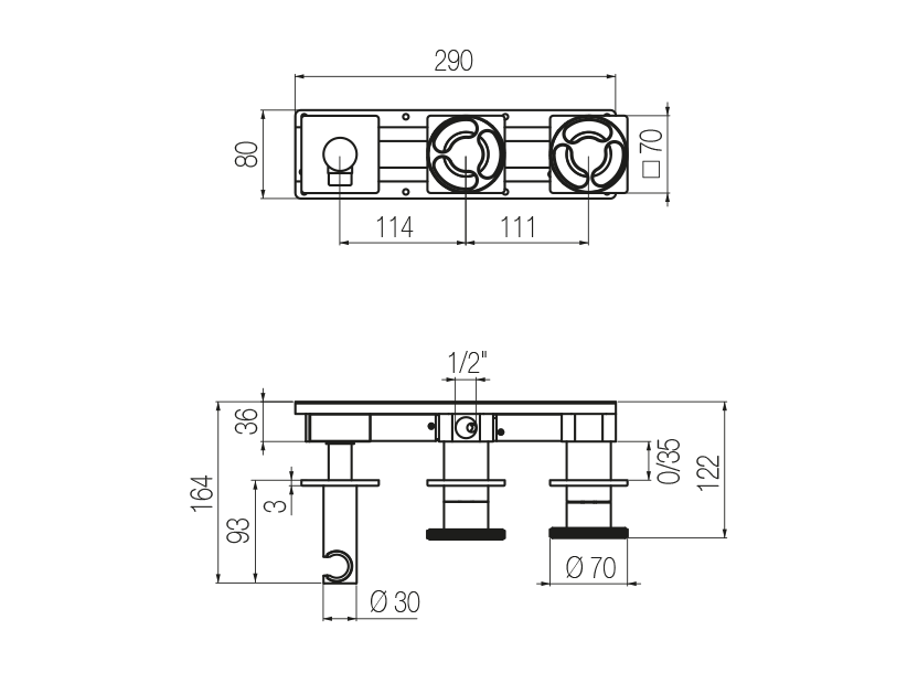 Set doccia orizzontale 2 vie 