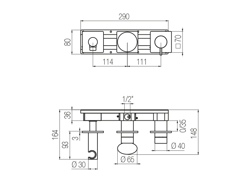 Set doccia orizzontale 2 vie 