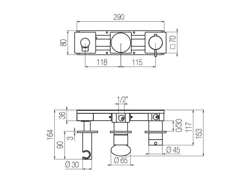 Set doccia orizzontale termostatico 3 vie 
