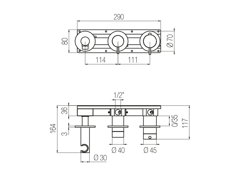 Set doccia orizzontale termostatico 2 vie 