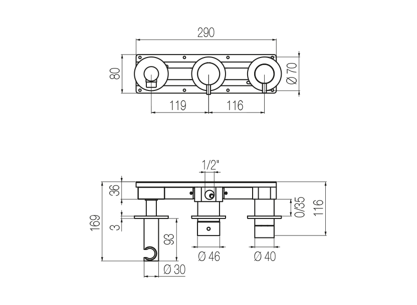 Set doccia orizzontale 3 vie 