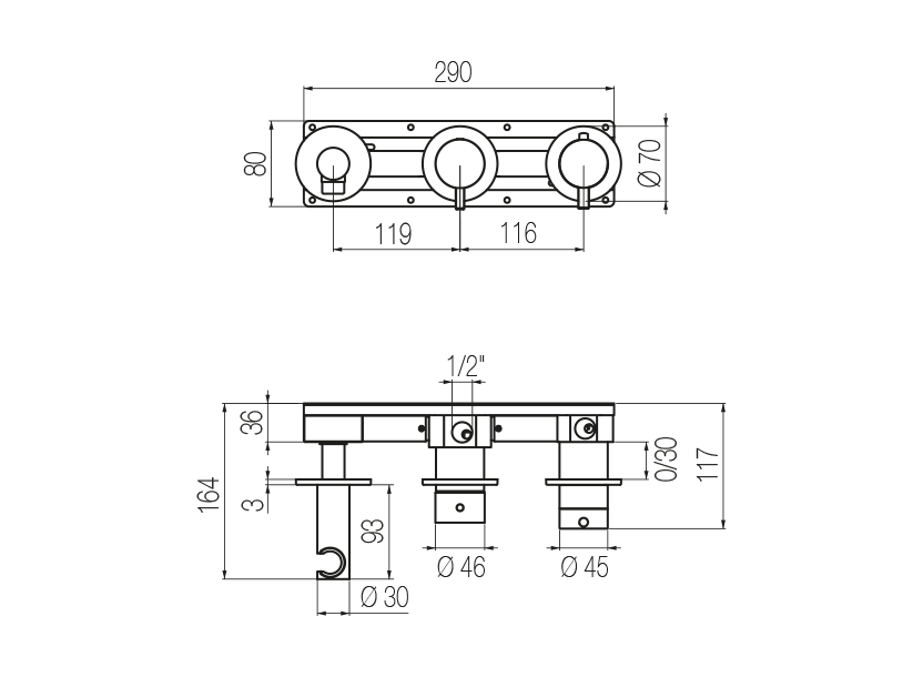 Set doccia orizzontale termostatico 3 vie 