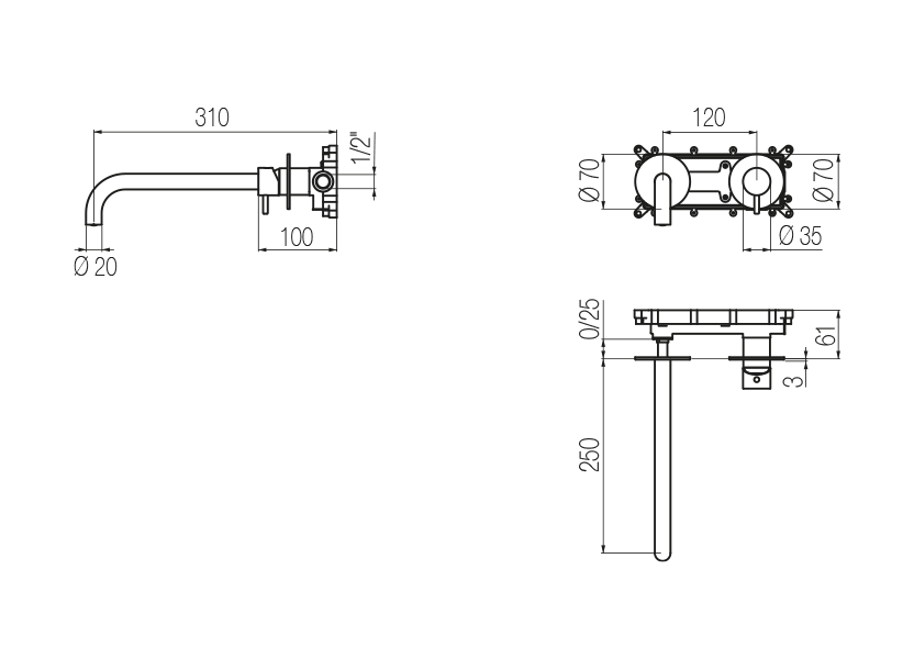 Wall-mounted basin mixer